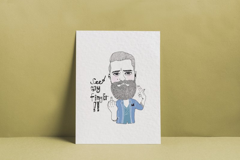 1038 | 看这个 See My Finger!! | 明信片 | 生活 态度 表情 蓝色 - 卡片/明信片 - 纸 
