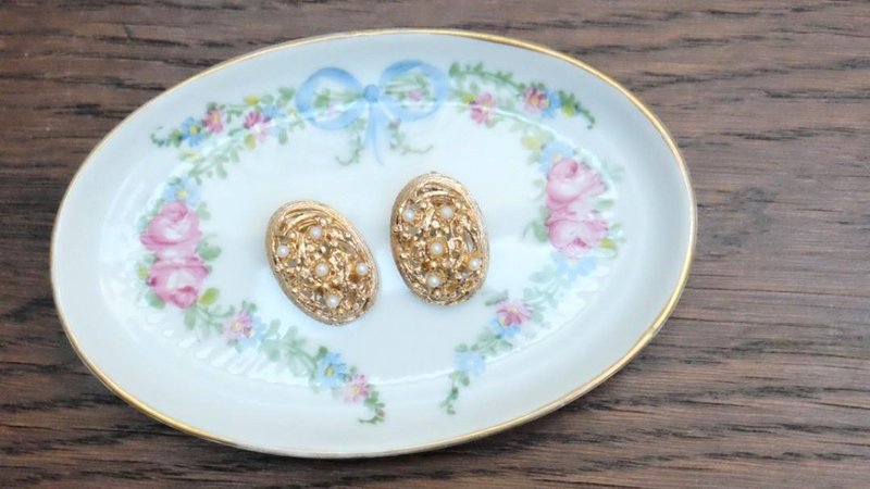 法国复古金色仿珍珠耳夹 - 耳环/耳夹 - 其他金属 金色