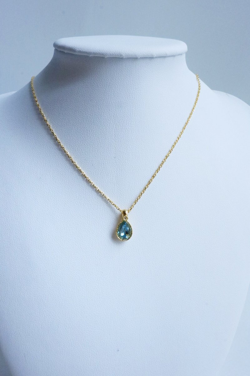 Swarovski 水滴型水钻颈链 - 海蓝宝 - 项链 - 纯银 蓝色