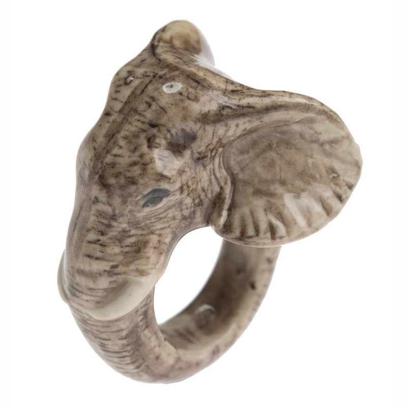 AndMary 手绘瓷戒指-大象 礼盒包装 Elephant ring - 戒指 - 瓷 灰色