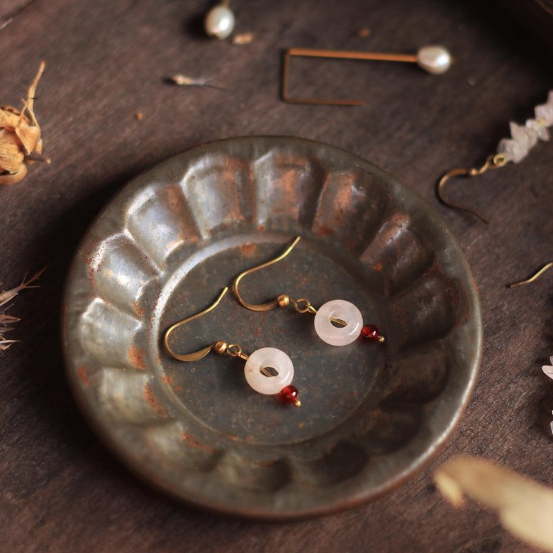 天然石古典耳环系列-离线中 - 耳环/耳夹 - 玉石 粉红色