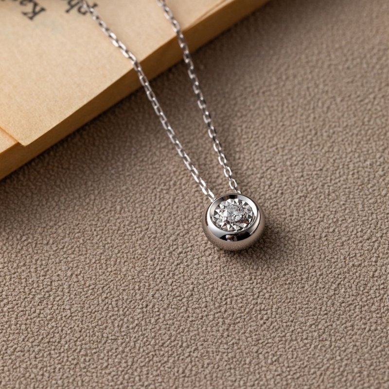 【Jewelry Ya 茱丽叶】单钻包镶放大款 - 圆钻 - 18K 白K金 项链 - 项链 - 钻石 