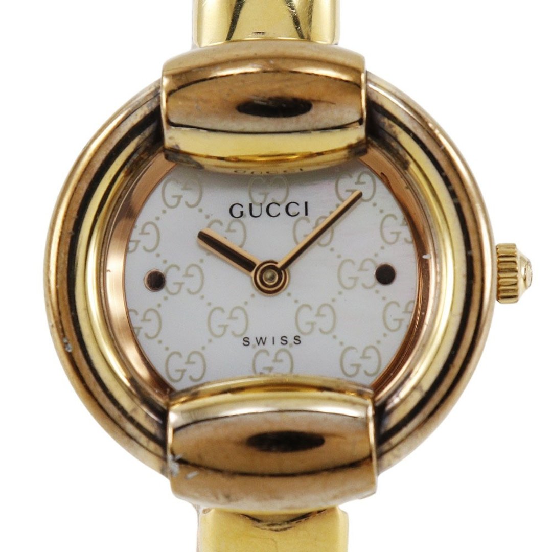【日本直送】GUCCI 古驰 1400L 镀金 x 不锈钢 石英 指针式显示 白色贝壳纹表盘 女表【二手】 - 女表 - 其他金属 金色