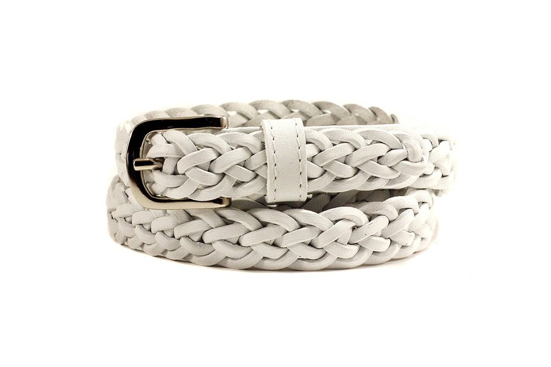 White belt, women leather belt, white waist belt, white dress belt, braided belt - 皮带/腰带 - 真皮 白色