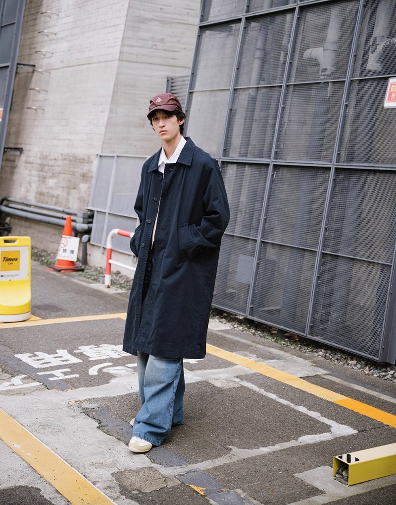 日系复古 翻领双排扣风衣外套 - 男装外套 - 其他材质 蓝色