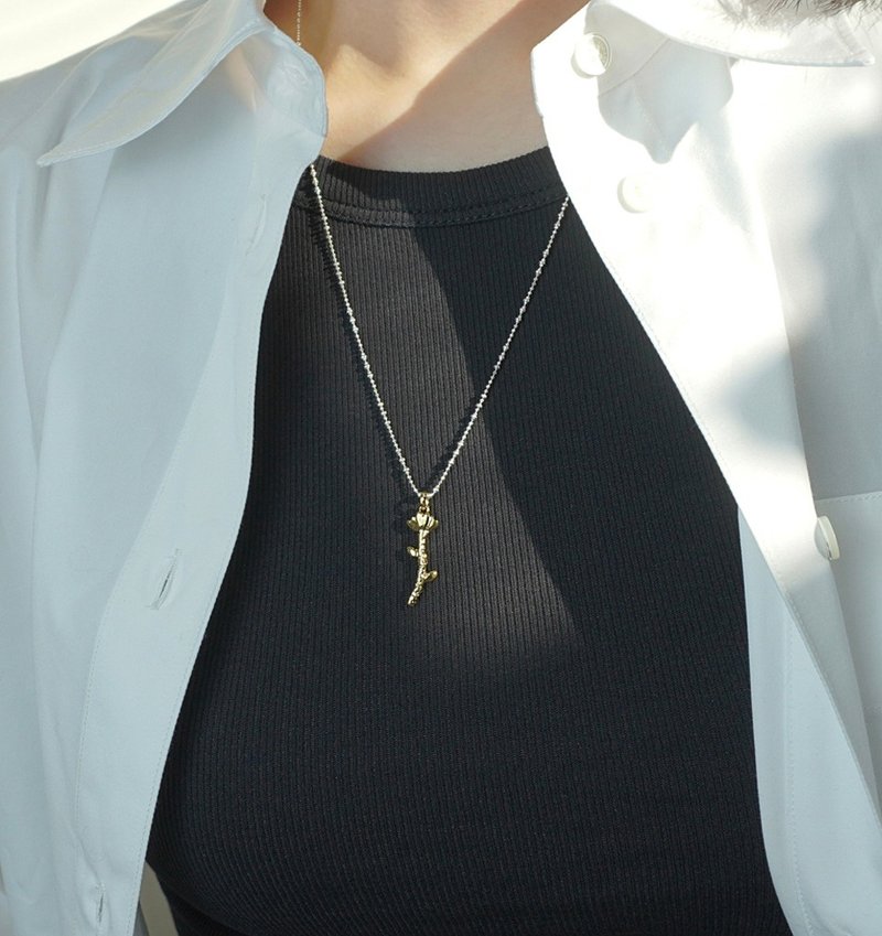 (925 纯银) 花朵项链 - 项链 - 纯银 银色