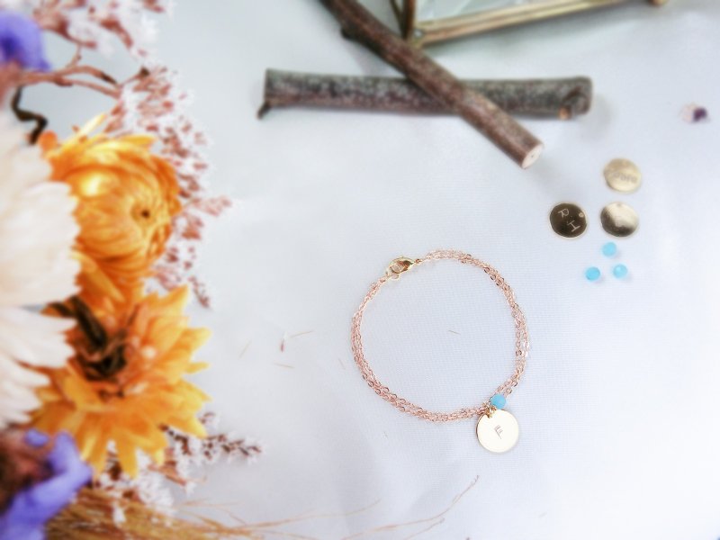 【黏T T】小圆牌手敲字系列 细链手链 - 手链/手环 - 其他材质 金色