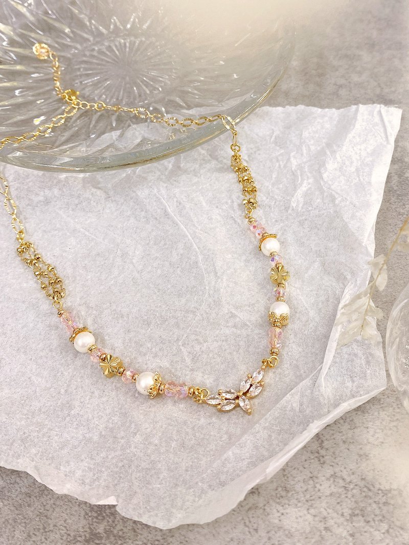 甜美练习生。MUCHAT手作14KGP锆石叶花片水晶珠项链 - 项链 - 其他金属 粉红色