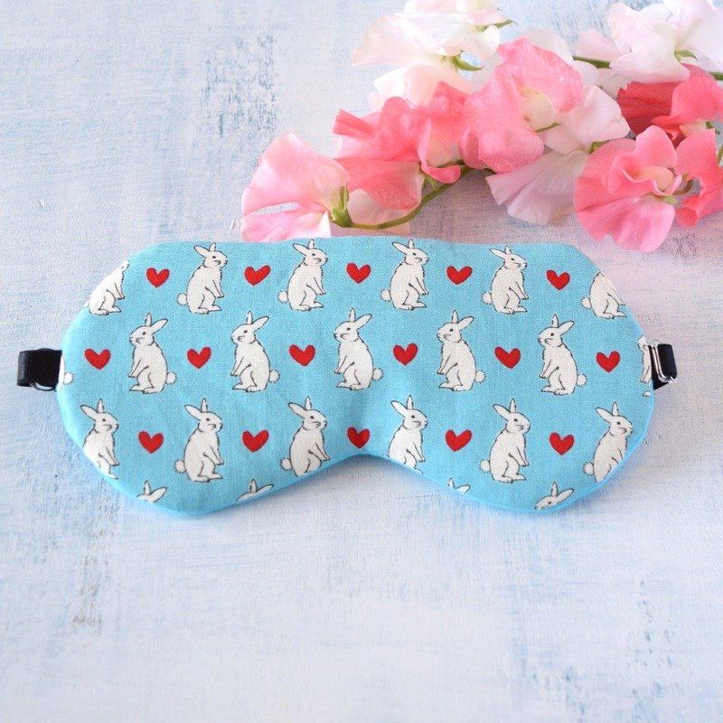 Love Rabbit light blue 眼罩/旅游/睡眠/情人节/兔子 - 眼罩 - 棉．麻 蓝色