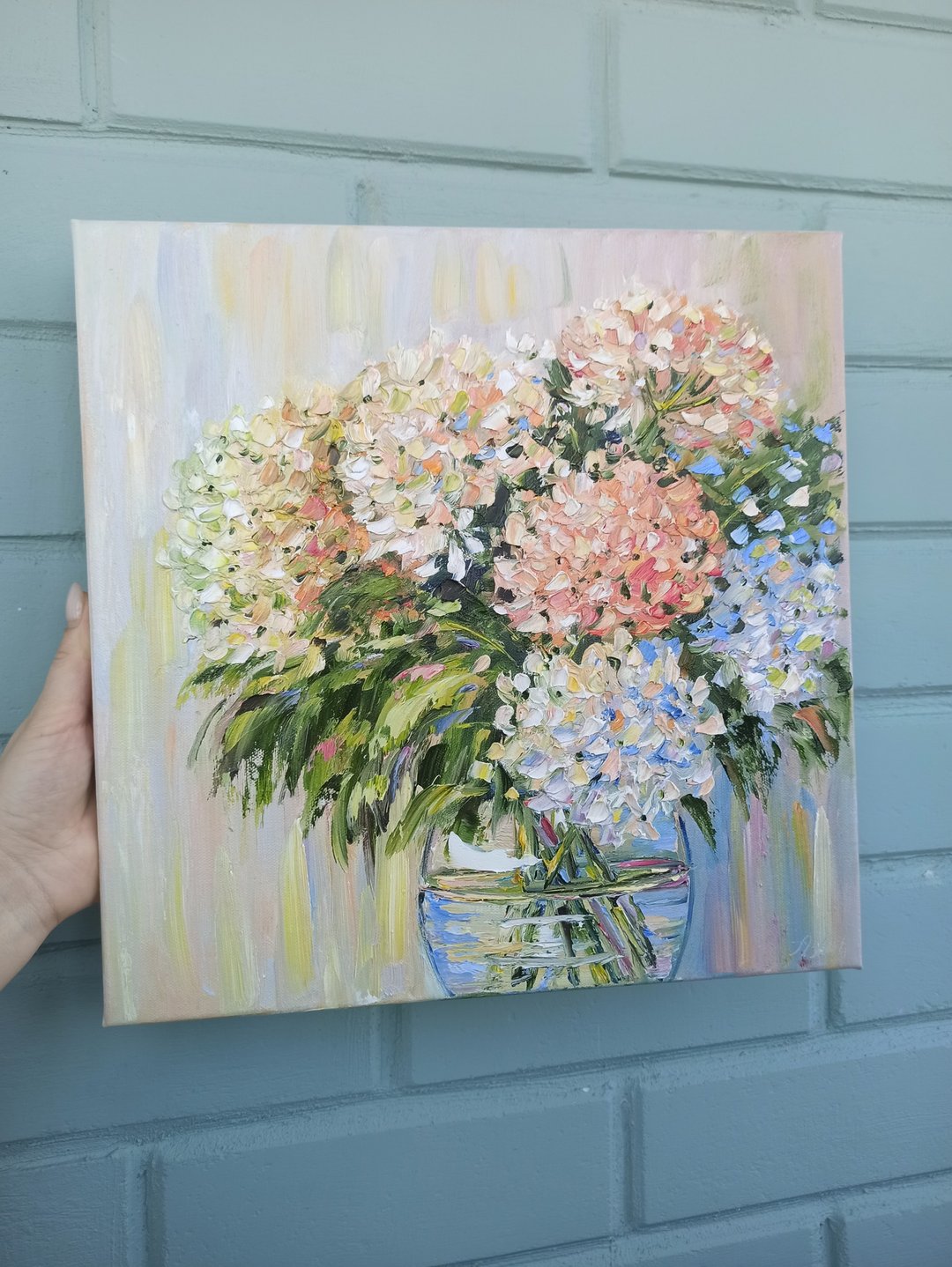 Flower oil painting original art hydrangea artwork by Anna Antonova - 墙贴/壁贴 - 棉 粉红色