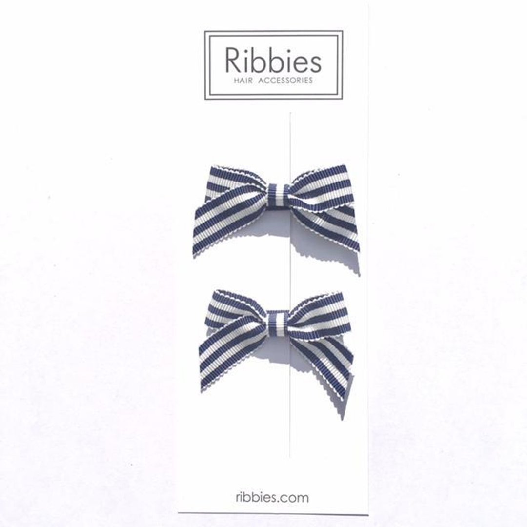 英国Ribbies 经典蝴蝶结2入组-蓝白条纹A 发饰 蝴蝶结发夹 - 发饰 - 聚酯纤维 