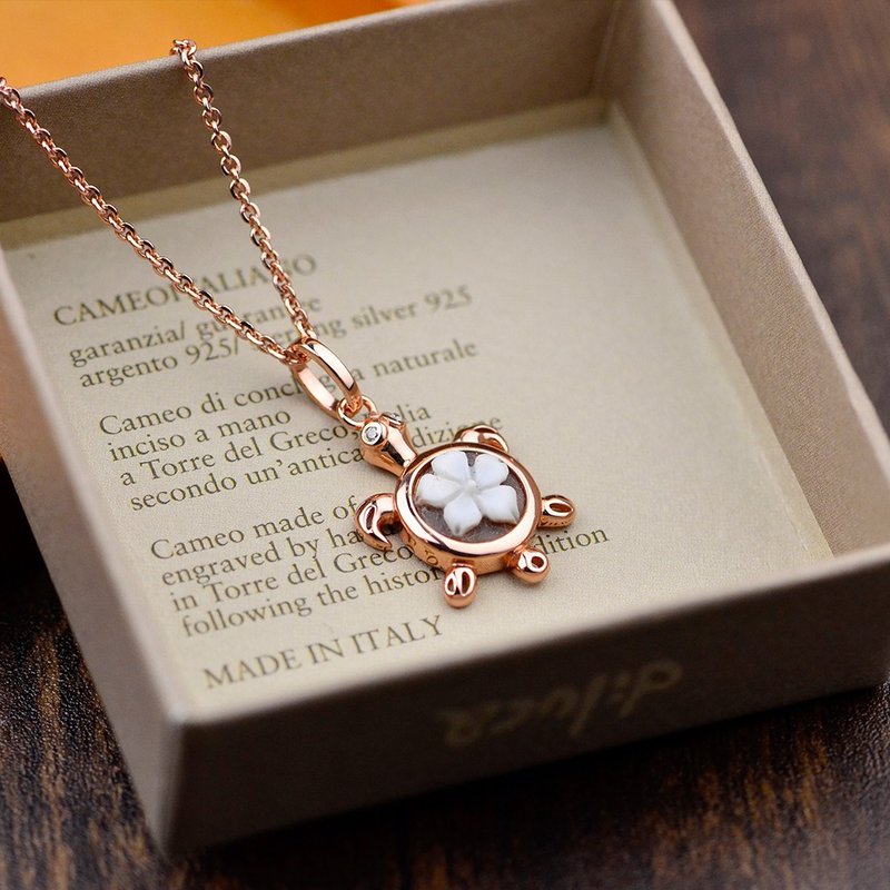 CAMEO 意大利手工贝雕轻珠宝_可爱乌龟造型 颈链/坠饰-CK756_3R - 项链 - 纯银 