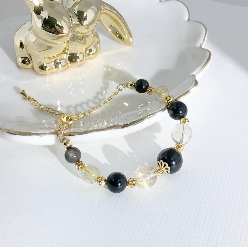 吸财之宝 金曜石金发晶 水晶手链 天然石 生日礼物 财运 - 手链/手环 - 水晶 金色