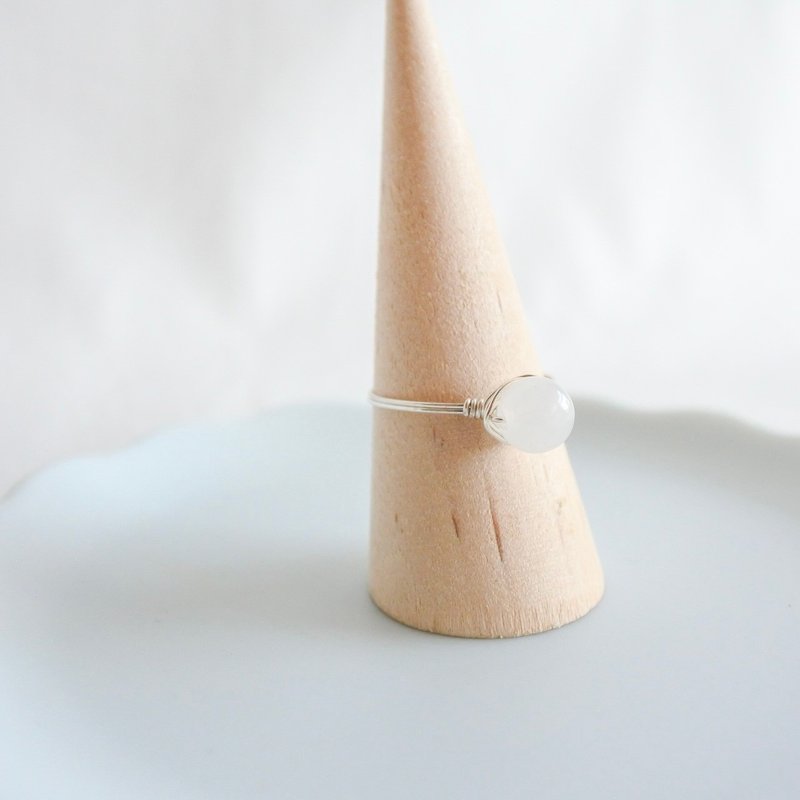 White Jade– Small Grain – Silver Ring – Natural Stone Rin - 戒指 - 其他金属 白色