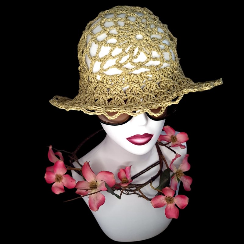 手工钩编设计师帽子 - 帽子 - 环保材料 卡其色