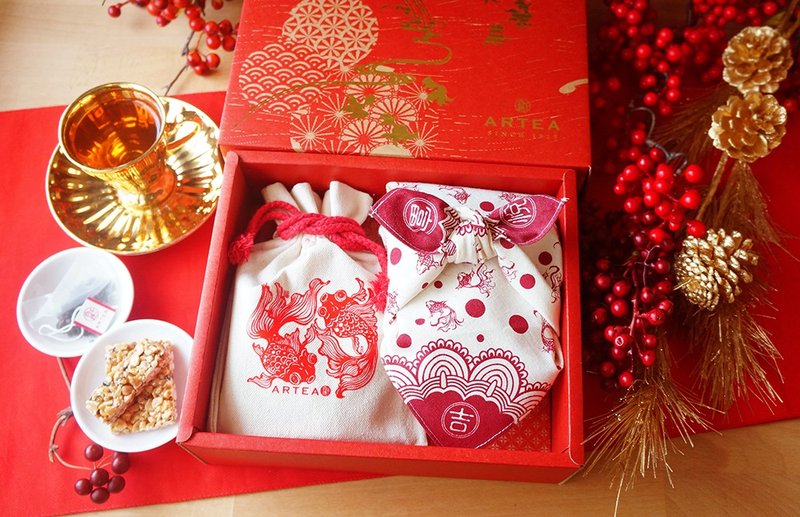 ARTEA【吉事发生】茶食礼盒(黑金刚花生糖+5款好茶) - 茶 - 棉．麻 红色