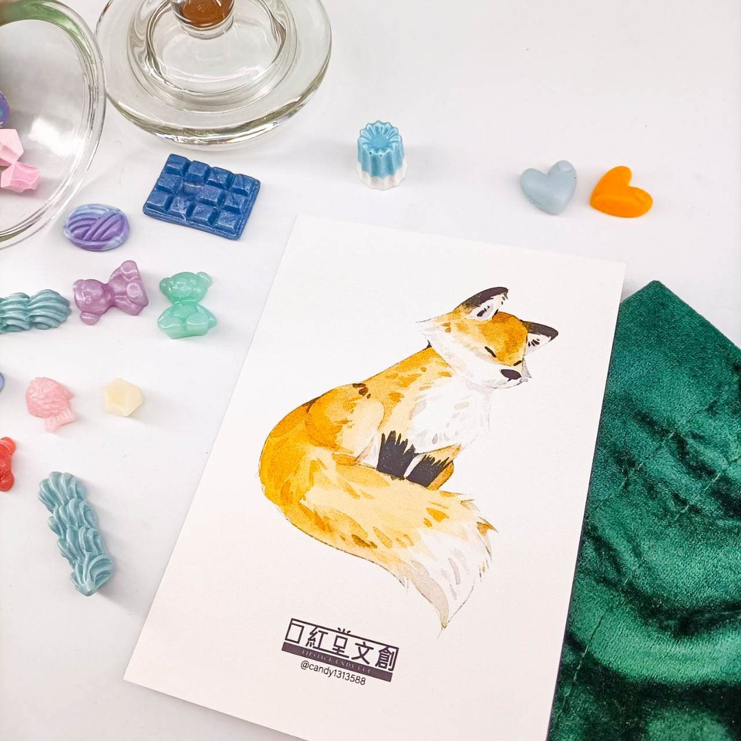 KR474_口紅堂明信片_紅狐3_candy1313588 postcard - 卡片/明信片 - 纸 多色