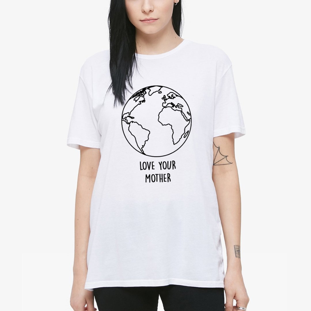 Love Your Mother Earth 短T 白色 爱地球 礼物 春装 环保 - 女装 T 恤 - 棉 白色