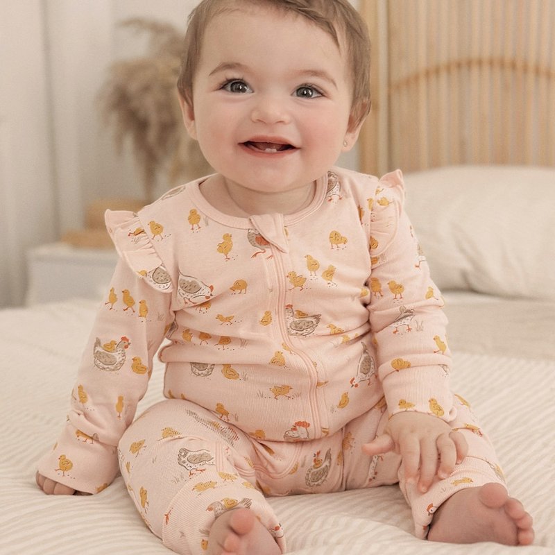 澳洲Purebaby有机棉婴儿拉链连身衣/新生儿包屁衣 咕咕鸡 - 包屁衣/连体衣 - 棉．麻 