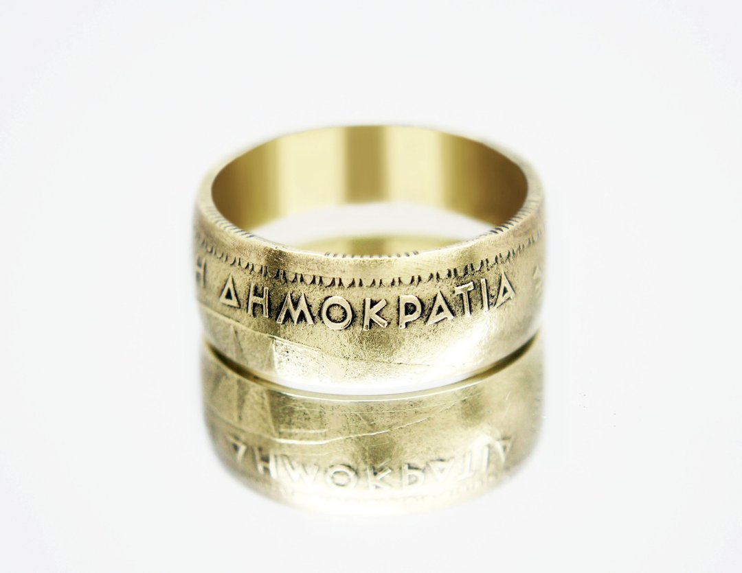 Greece Coin Ring 100 drachmas 1990-2000 greek coin ring greek coin necklace - 戒指 - 其他金属 