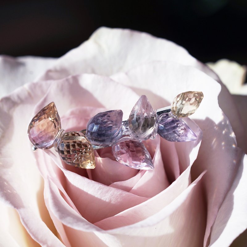 紫黄水晶薰衣草花朵胸针 - 胸针 - 宝石 紫色