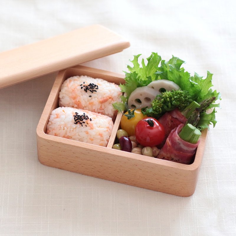 Buna 山毛榉木便当盒，方形，450 毫升，午餐盒，礼物，儿童，1 层，时尚，幼儿园，小学生，可爱，斯堪的纳维亚 - 便当盒/饭盒 - 木头 卡其色