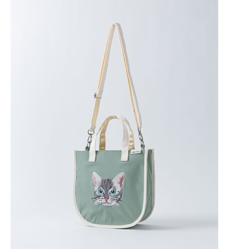 Legato Largo NEKO 刺绣立体可爱猫咪 2-WAY 两用侧背包小手袋 浅绿 - 侧背包/斜挎包 - 尼龙 
