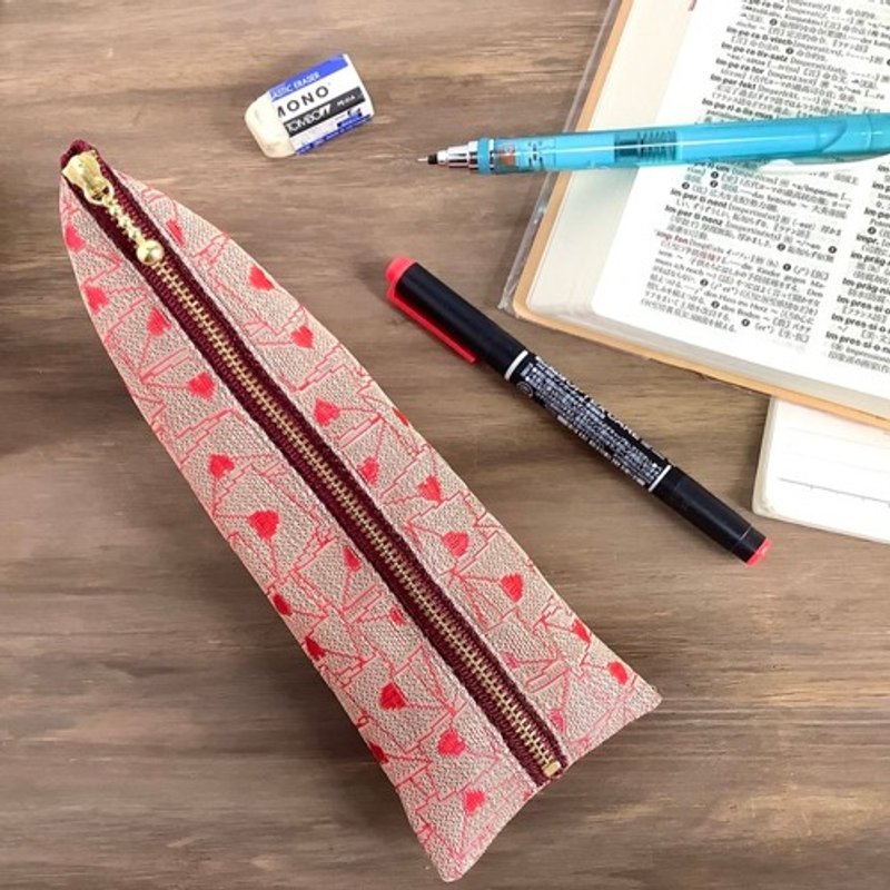 [情书] 榻榻米边四边形笔袋 信件信封 心形 杏色 - 铅笔盒/笔袋 - 其他材质 粉红色