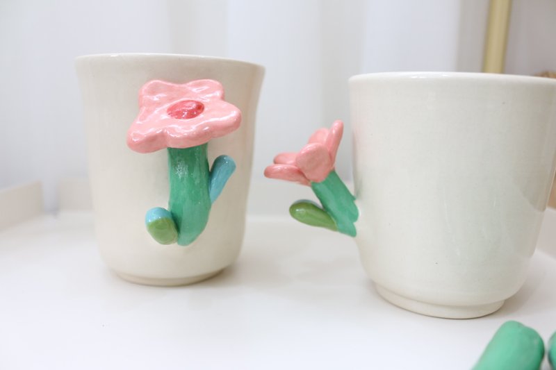Cup Ceramic Pink Flower - 花瓶/陶器 - 陶 粉红色