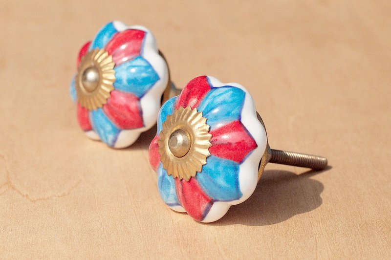 英式复古手绘陶瓷手把/陶瓷门把/陶瓷窗户门把-蓝红色花朵一对价 - 花瓶/陶器 - 陶 多色