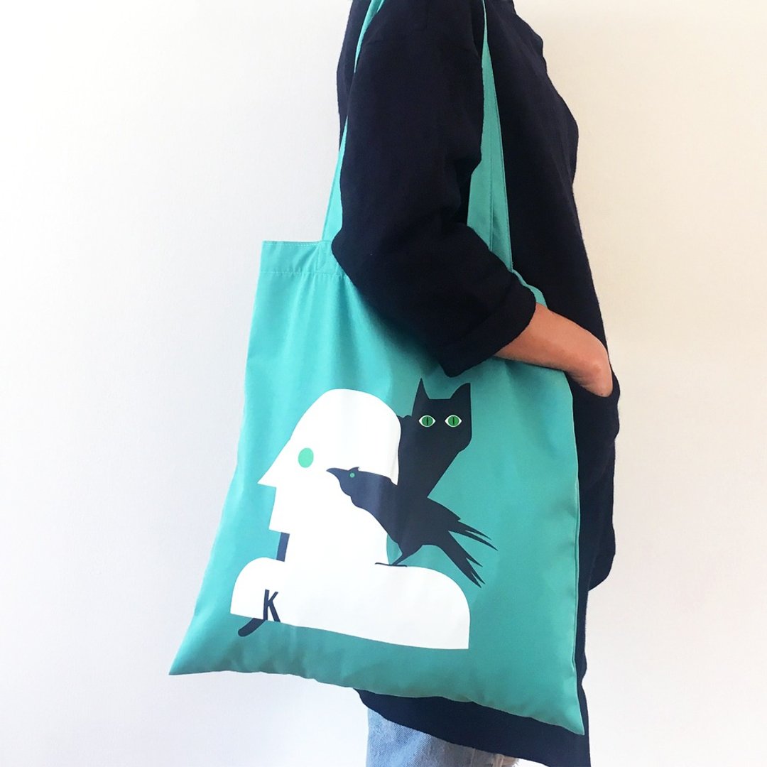 Kafka On The Shore Tote-Bag (Turquoise) - 侧背包/斜挎包 - 棉 绿色