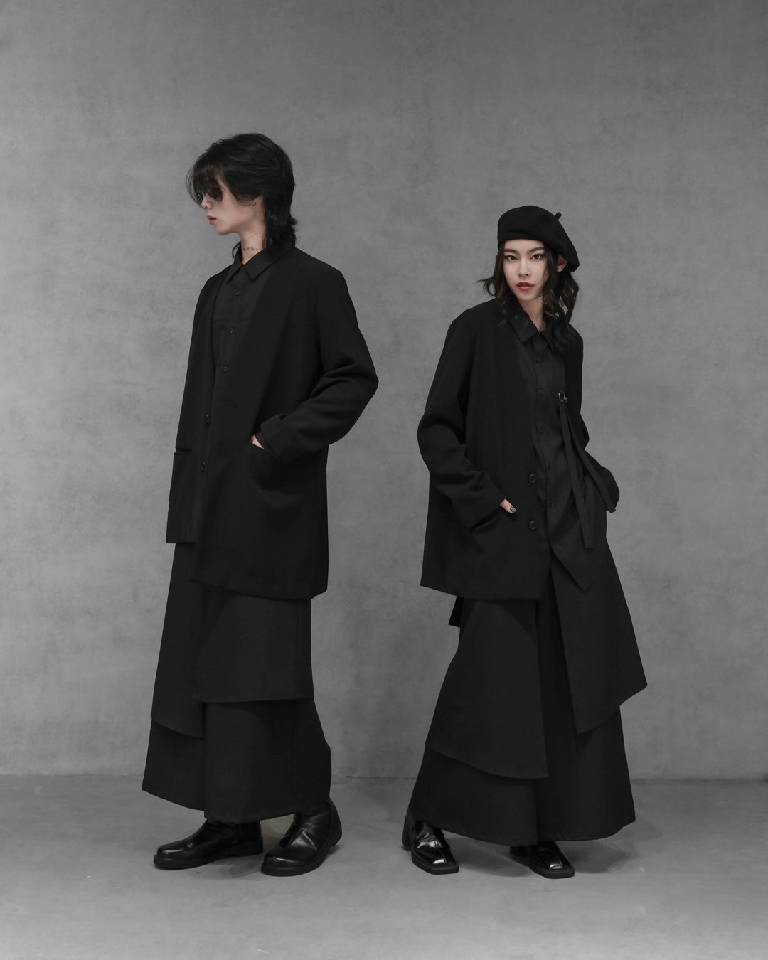 MUKK DESIGN 下摆切口无领西装外套 - 男装西装外套 - 聚酯纤维 黑色
