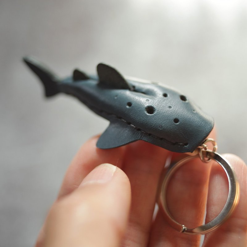 纯手工制 迷你 鲸鲨 豆腐鲨 钥匙圈 whale shark Key holder - 钥匙链/钥匙包 - 真皮 蓝色