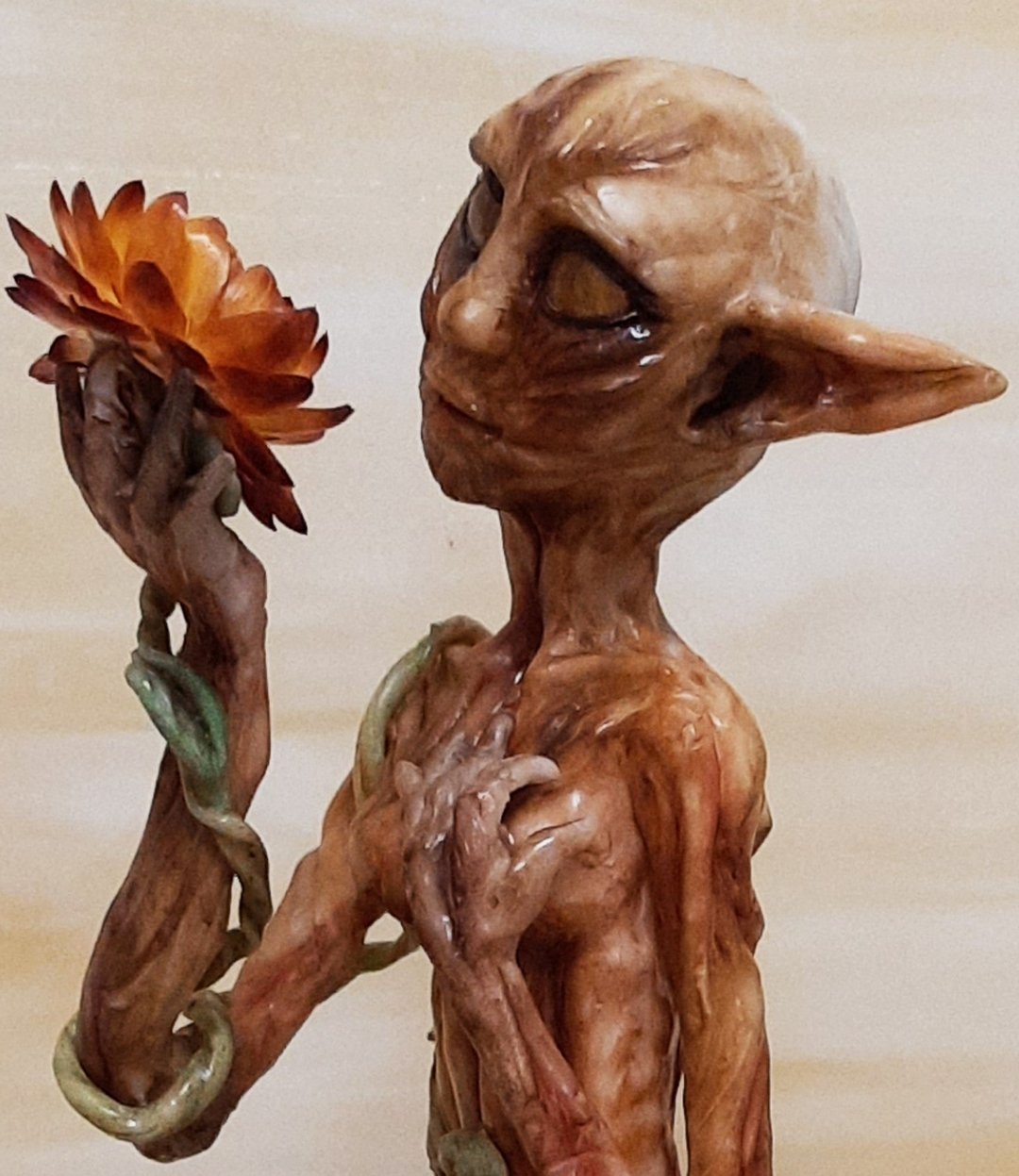 Elf art doll OOAK, Dryad Fairy sculpture, Fantasy art doll miniature - 玩偶/公仔 - 其他材质 卡其色