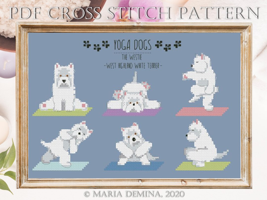 West Highland White Terrier (Westie) Yoga modern PDF cross stitch pattern - 手工艺教程/工具书 - 其他材质 