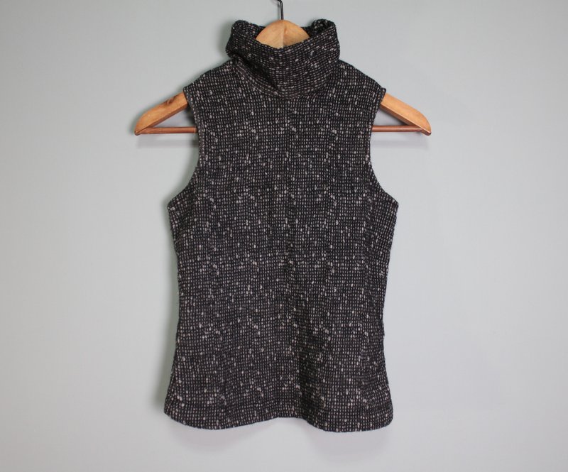 FOAK古着 灰黑杂讯粒子高领背心 - 女装背心 - 羊毛 