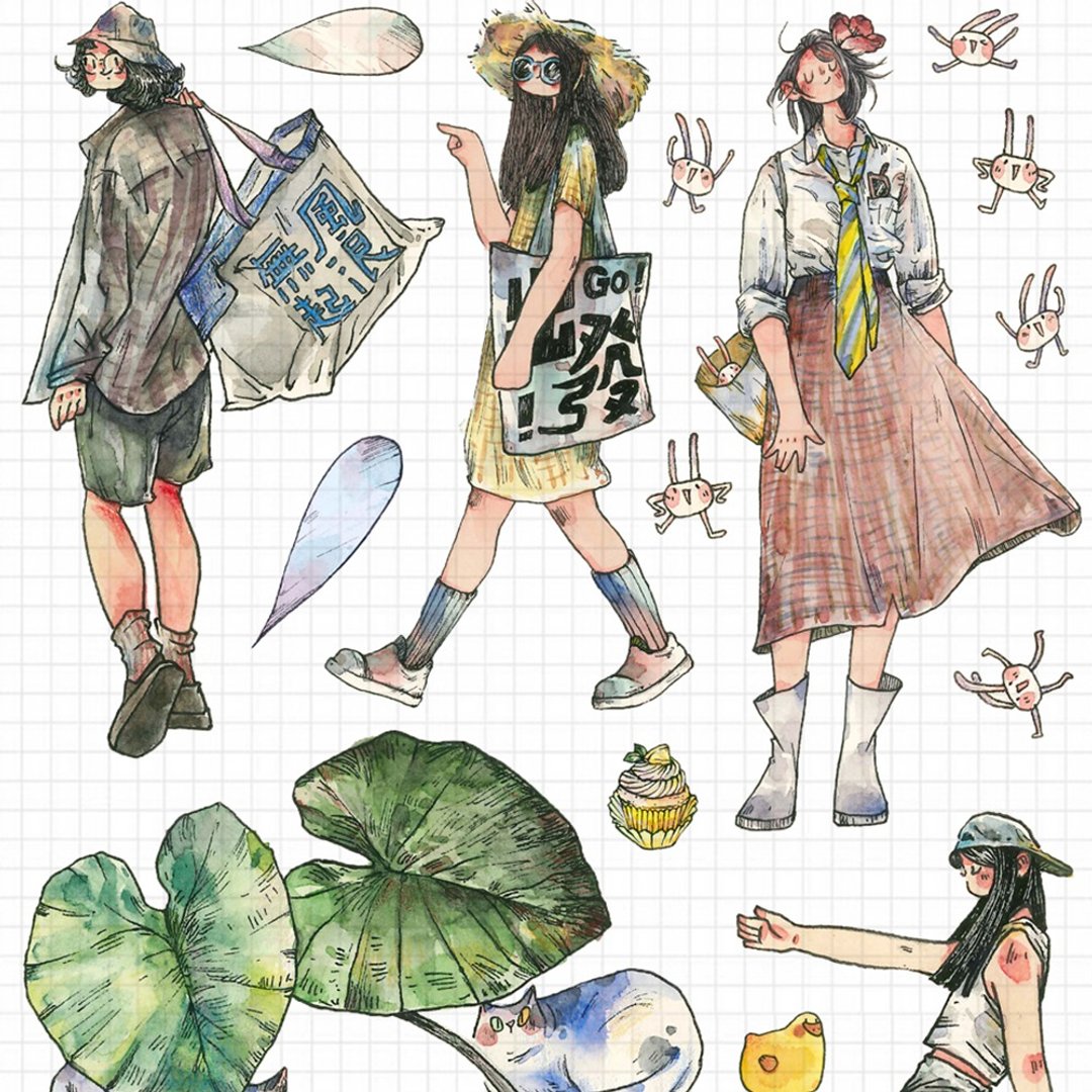 假日故事 人物 和纸贴纸 A6一张入 - 贴纸 - 纸 多色