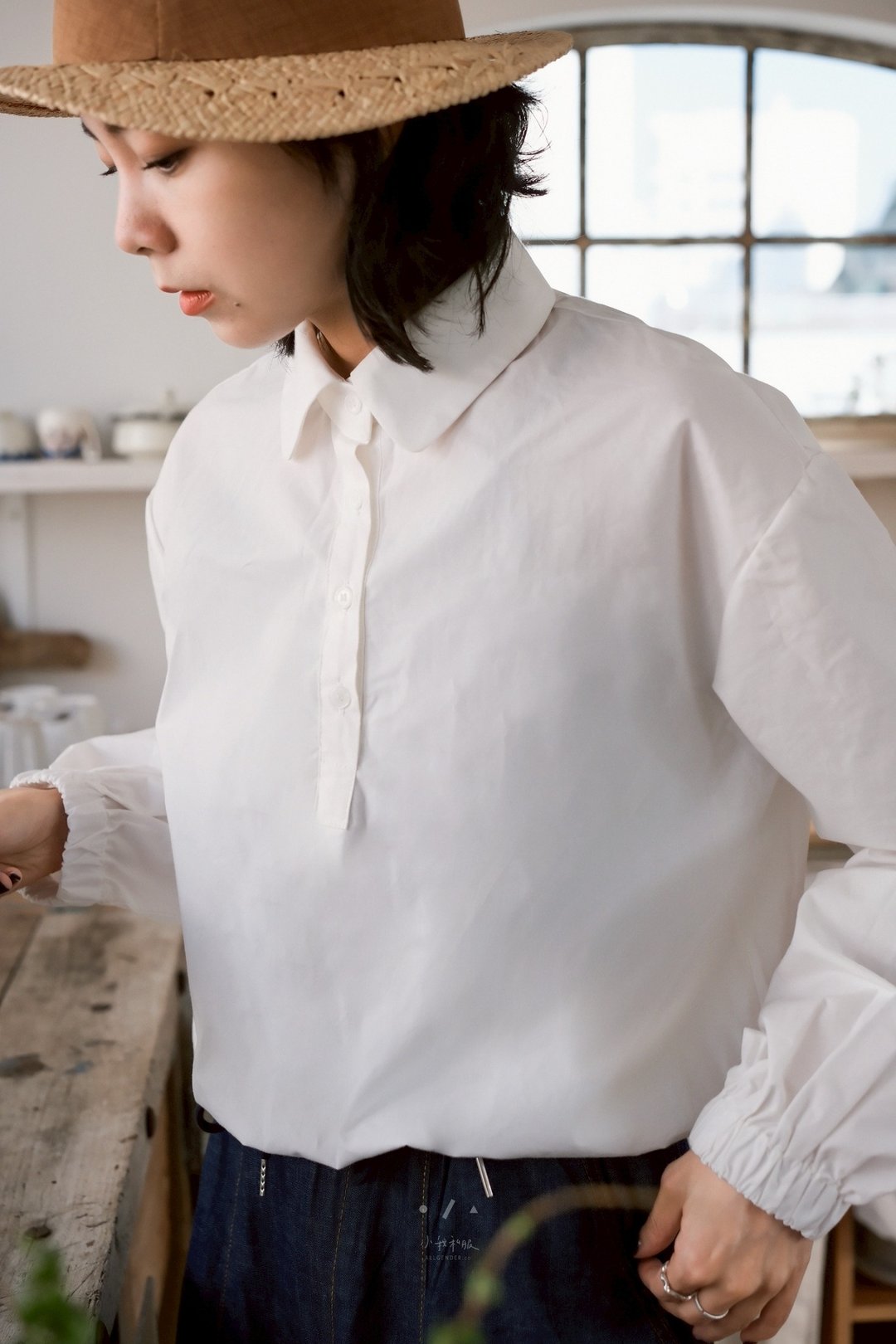 法式日常免扎小版衬衫 - 女装衬衫 - 棉．麻 白色