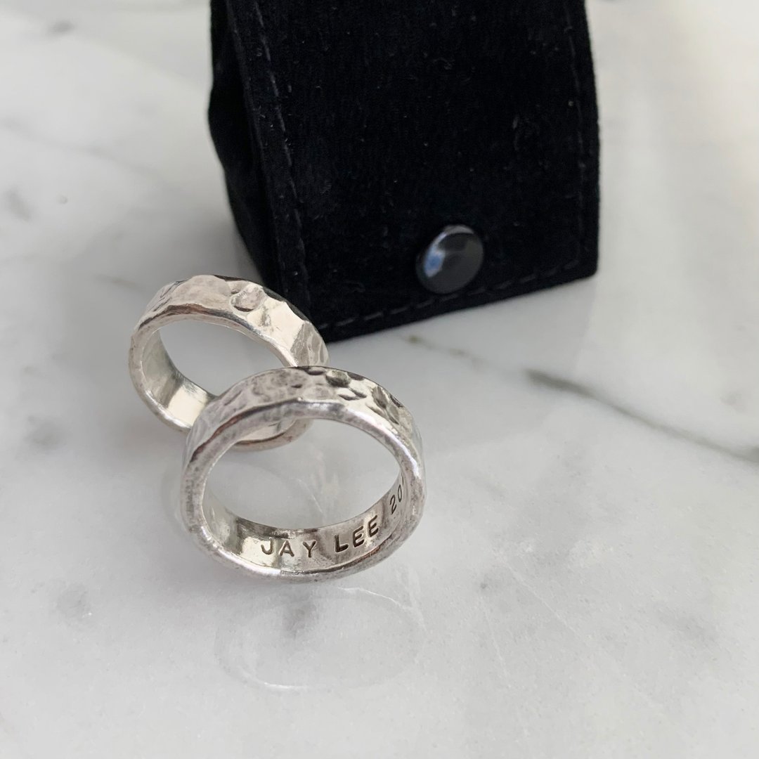 纯银对戒/段敲/对戒/客制打字 含精美包装 双人成团 - 金工/饰品 - 纯银 