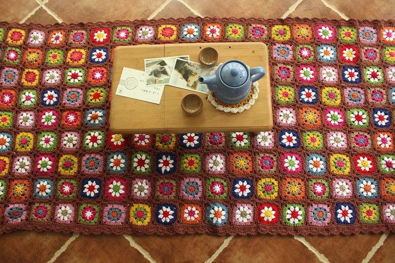 森林系沙发毯手钩花田园乡村风拼花餐桌布茶几布毯 咖啡花边毯 - 被子/毛毯 - 棉．麻 