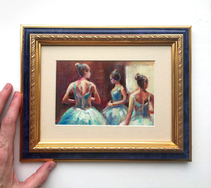 Oil Painting Original Hand Painted Ballerina Impressionist - 海报/装饰画/版画 - 其他材质 卡其色