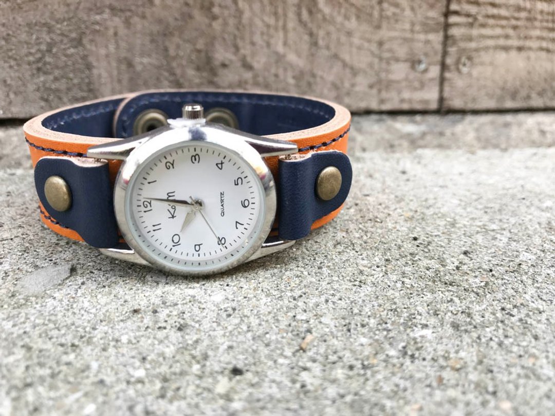STITCH Popular NO1 Camel x Navy Bicolor Stitch Run Watch Unisex OK SRW-CNN-NA - 女表 - 真皮 橘色
