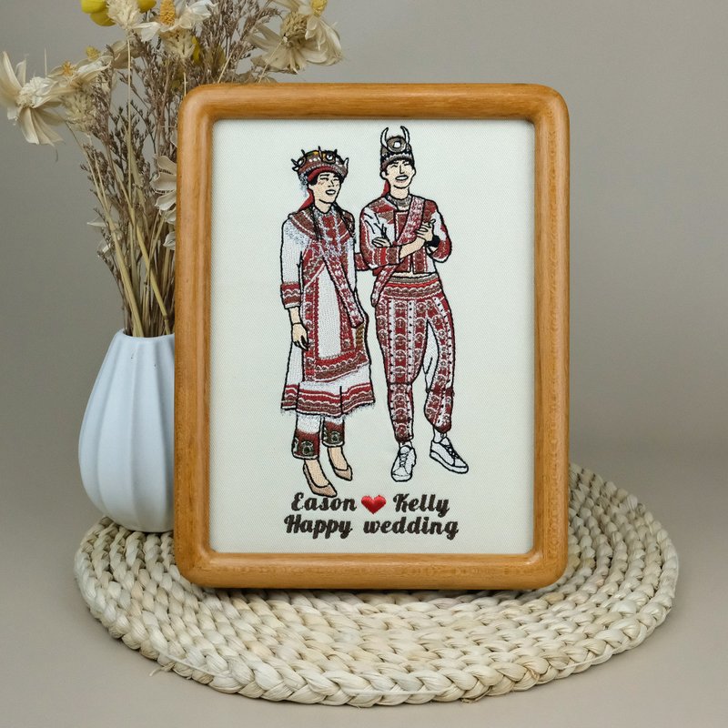 【似颜绘刺绣相框8寸】-特殊婚纱 - 订制画像 - 绣线 