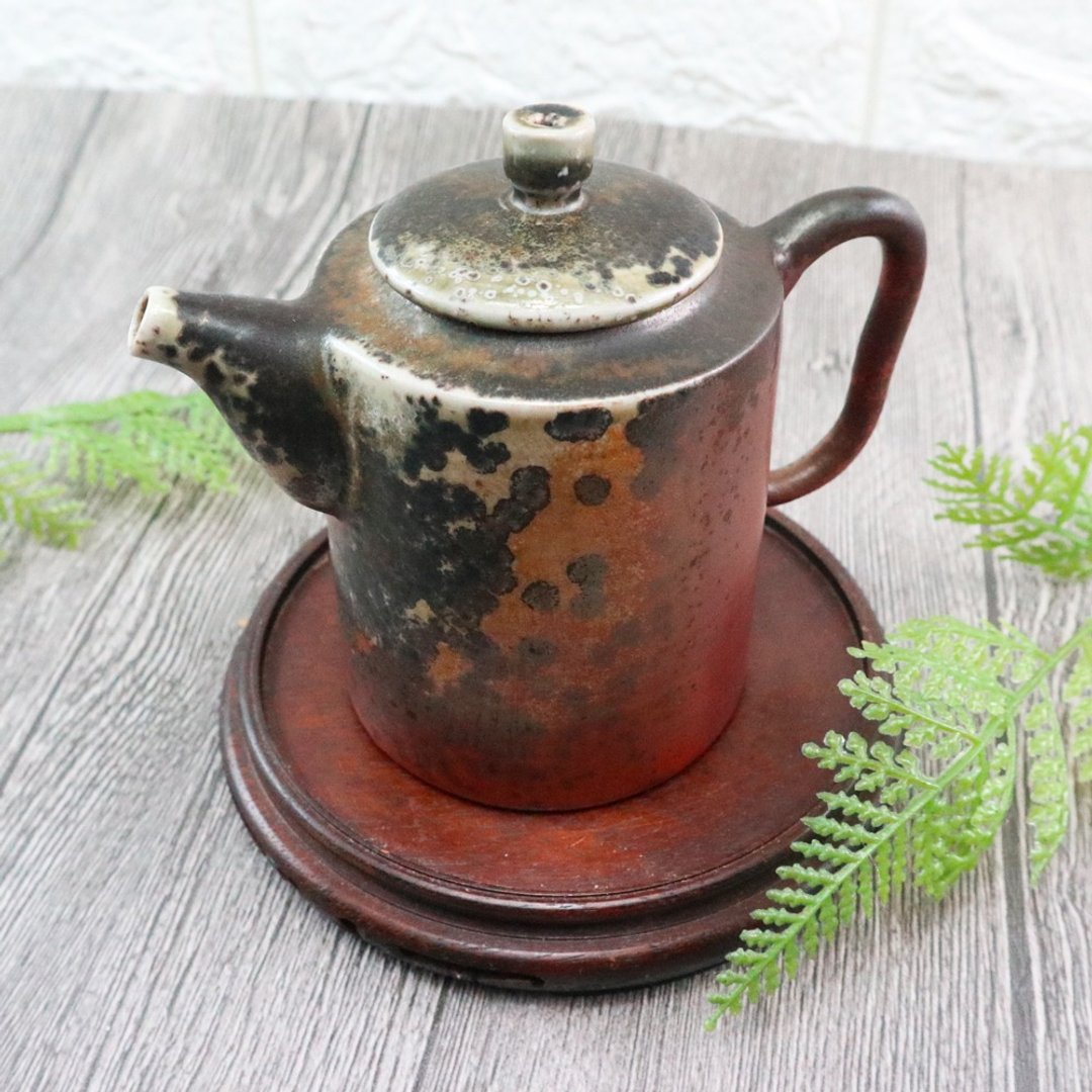 赤铜虎斑 手工柴烧壶 圆筒直壶 桶壶 160cc - 茶具/茶杯 - 陶 红色