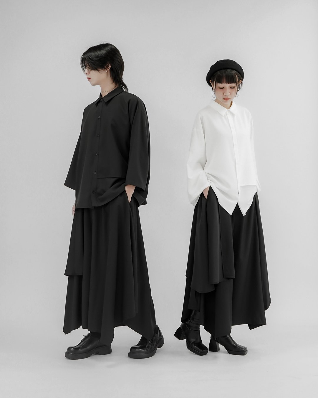 MUKK DESIGN 裁片七分袖衬衫 - 黑 - 男装衬衫 - 聚酯纤维 黑色