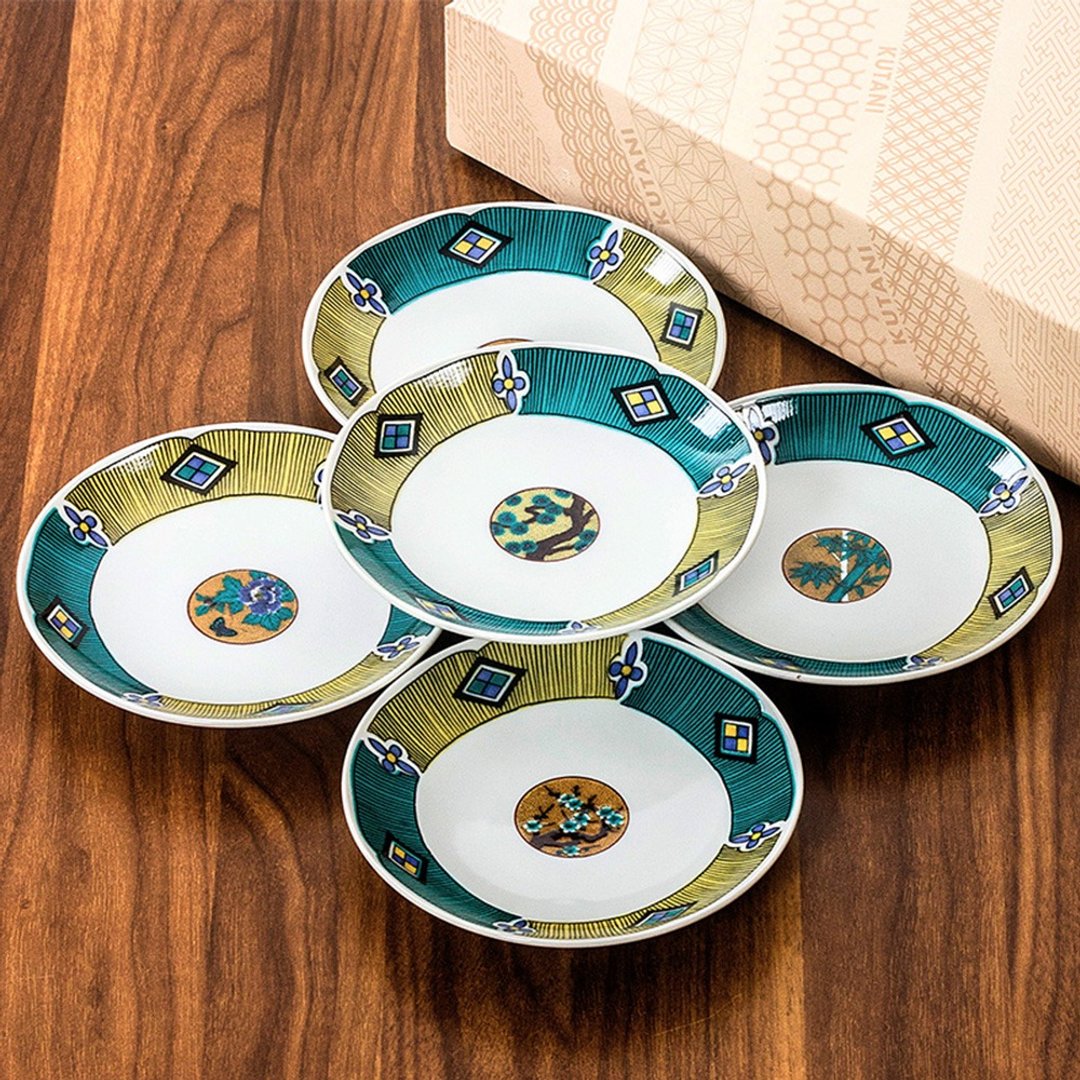 日本进口九谷烧陶瓷盘日式手绘丸纹画风甜品盘沙拉水果小吃吐骨碟 - 盘子/餐盘/盘架 - 瓷 