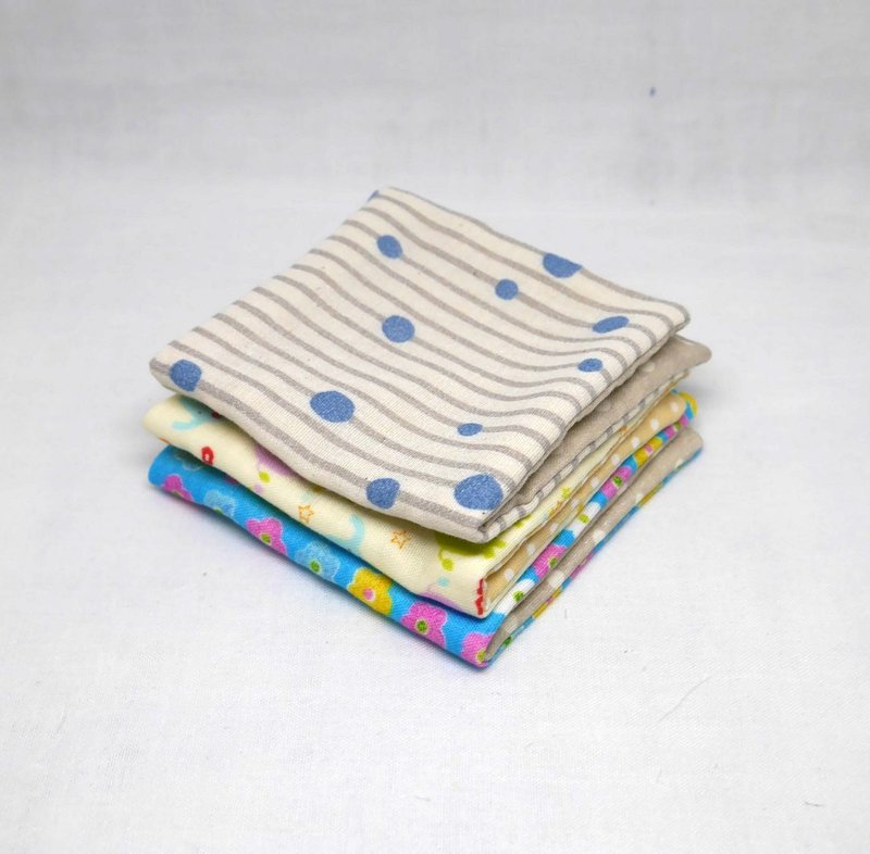 Japanese Handmade 6 layer of gauze mini-handkerchief/ 3 pieces in 1unit - 围嘴/口水巾 - 棉．麻 蓝色
