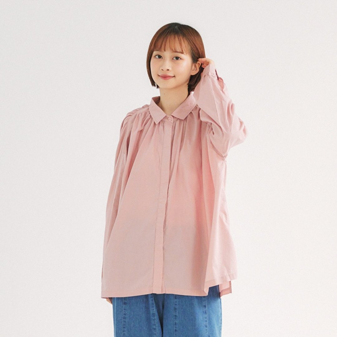 【Simply Yours】肩褶皱宽松衬衫 粉F - 女装 T 恤 - 棉 粉红色