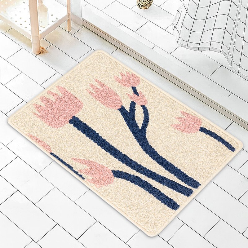 粉色郁金香植绒地垫浴室地垫吸水地垫柔软卧室地垫区域地垫礼品 - 地垫/地毯 - 聚酯纤维 