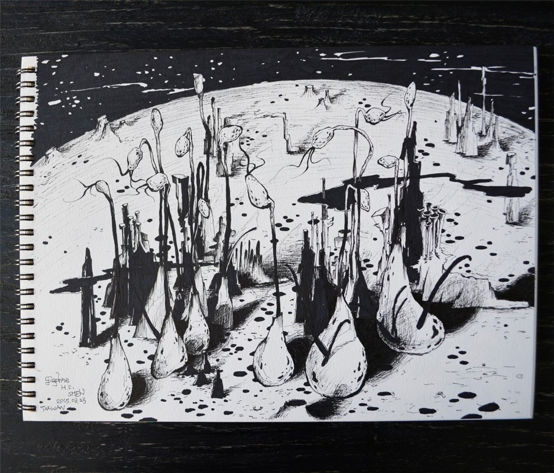 怪物 外星人 不明生物 植物 月球 宇宙 独立插画作品 - 其他 - 纸 黑色